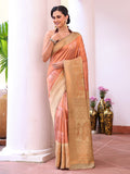 Peach Kanjeevaram Silk Blend Woven Design Zari Saree With Blouse Piece