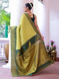 Green Banarsi Woven Silk Saree With Blouse Piece