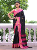 Black Paithani Silk Blend Zari Saree With Blouse Piece