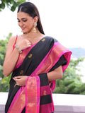 Black Paithani Silk Blend Zari Saree With Blouse Piece