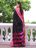 Black Paithani Silk Blend Zari Saree With Blouse Piece