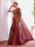 Green Kanjeevaram Silk Blend Woven Design Zari Saree With Blouse Piece