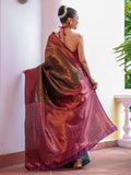 Green Kanjeevaram Silk Blend Woven Design Zari Saree With Blouse Piece