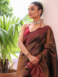 Green Kanjeevaram Silk Blend Woven Design Zari Saree With Blouse Piece