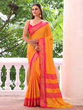 Orange Woven Design Silk Blend Saree With Blouse Piece
