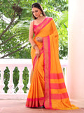 Orange Woven Design Silk Blend Saree With Blouse Piece