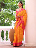 Orange Woven Design Silk Blend Saree With Blouse Piece