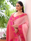 Pink Woven Maheshwari Cotton Blend Saree With Blouse Piece