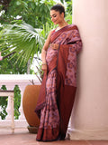 Purple Kanjeevaram Silk Blend Woven Design Zari Saree With Blouse Piece