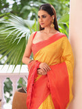 Red Kanjeevaram Silk Blend Woven Design Zari Saree With Blouse Piece