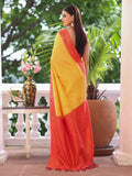 Red Kanjeevaram Silk Blend Woven Design Zari Saree With Blouse Piece