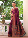 Purple Kanjeevaram Silk Blend Woven Design Zari Saree With Blouse Piece