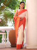 White Woven Design Silk Blend Saree With Blouse Piece