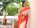 White Woven Design Silk Blend Saree With Blouse Piece