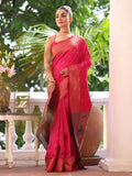 Pink Paithani Silk Blend Zari Saree With Blouse Piece