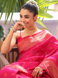 Pink Paithani Silk Blend Zari Saree With Blouse Piece