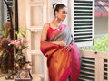 Grey Banarsi Silk Blend Woven Design Zari Saree With Blouse Piece