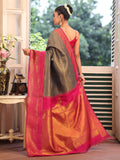 Grey Banarsi Silk Blend Woven Design Zari Saree With Blouse Piece
