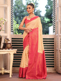 Red Kanjeevaram Silk Blend Woven Design Zari Saree With Blouse Piece