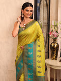 Green Kanjeevaram Silk Blend Woven Design Zari Saree With Blouse Piece