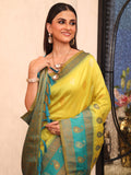 Green Kanjeevaram Silk Blend Woven Design Zari Saree With Blouse Piece