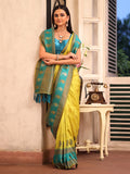 Green Kanjeevaram Silk Blend Woven Design Zari Saree With Blouse Piece