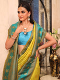 Green Kanjeevaram Silk Blend Woven Design Zari Saree With Blouse Piece