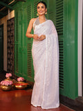 White Embellished Sequinned Pure Georgette Saree