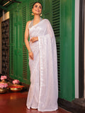 White Embellished Sequinned Pure Georgette Saree