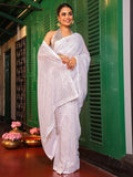 White Embellished Sequinned Pure Georgette Saree