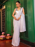 White Embellished Sequinned Pure Georgette Saree