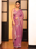 Pink Ethnic Motifs Zari  Embroidered Embellished Beads And Stones Work Tissue Saree