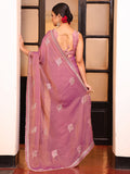 Pink Ethnic Motifs Zari  Embroidered Embellished Beads And Stones Work Tissue Saree