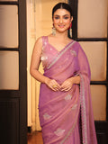 Pink Ethnic Motifs Zari  Embroidered Embellished Beads And Stones Work Tissue Saree