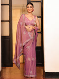 Pink Ethnic Motifs Zari  Embroidered Embellished Beads And Stones Work Tissue Saree
