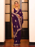 Wine Embellished Embroidered Satin Saree