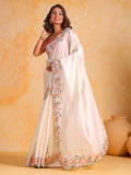 White Tussar silk Saree With Blouse Piece