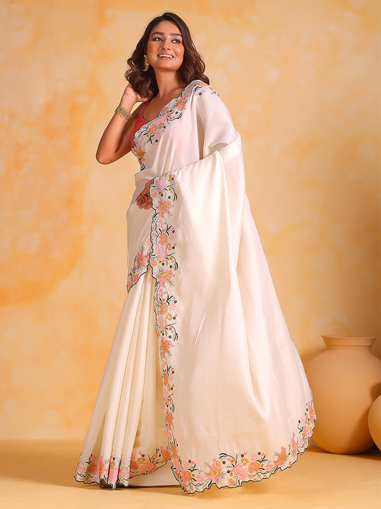 White Tussar silk Saree With Blouse Piece