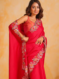 Red Tussar silk Saree With Blouse Piece