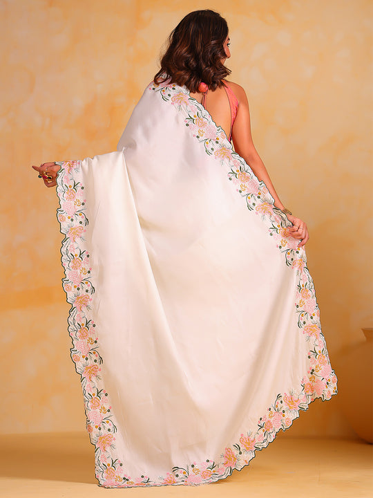 White Tussar silk Saree With Blouse Piece