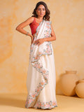 White Tussar silk Saree With Blouse Piece