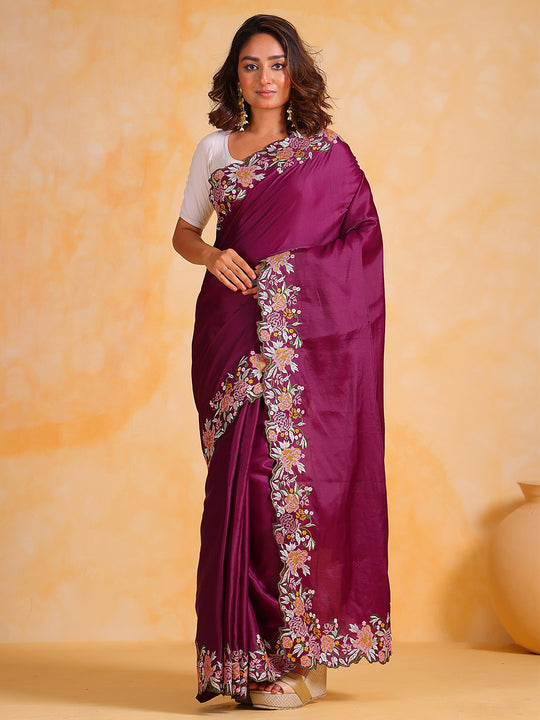 Purple Tussar silk Saree With Blouse Piece