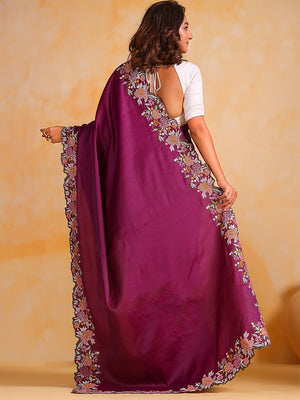 Purple Tussar silk Saree With Blouse Piece