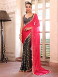 Pink Embellished Sequinned Viscose Saree With Blouse Piece