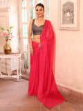 Pink Embellished Solid Chiffon Saree With Blouse Piece