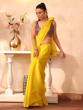 Yellow Embellished Solid Chiffon Saree With Blouse Piece