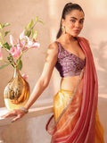 Gold Embellished Sequinned Organza Saree With Blouse Piece