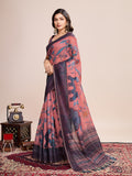 Light Pink Linen Blend Saree With Blouse Piece