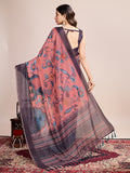 Light Pink Linen Blend Saree With Blouse Piece
