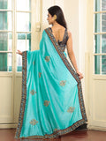 Blue And Black Embroidered Zari Heavy Work Saree